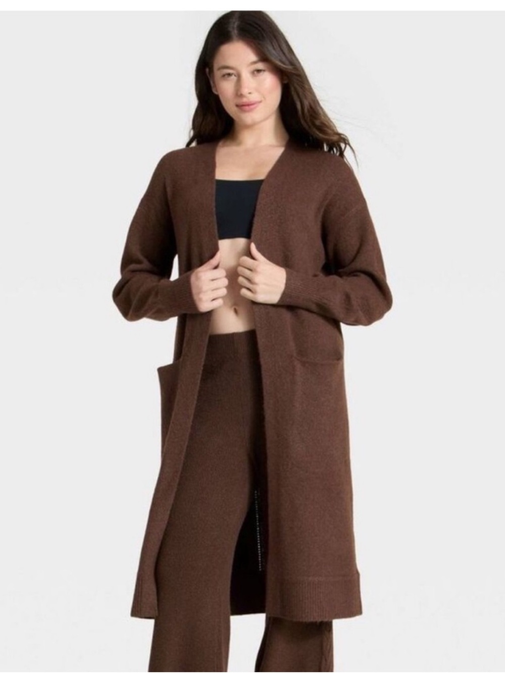 Auden Long Open-Front Brown Women's Cardigan Sweater Elegant Size XS/S